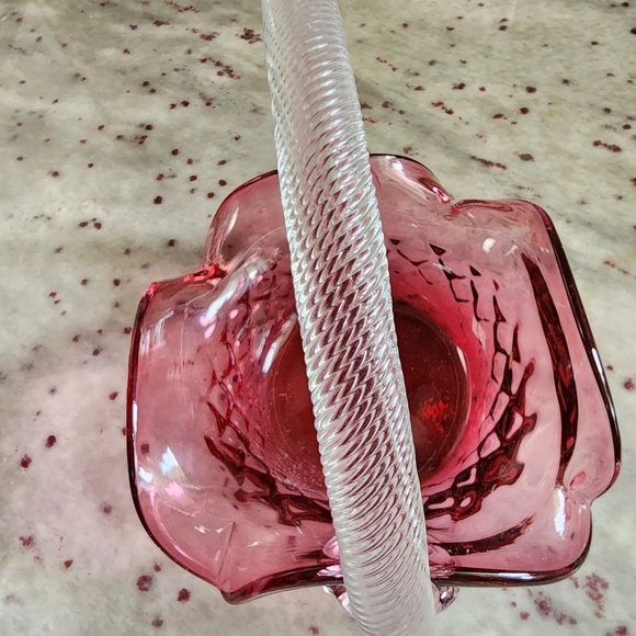 Elegant Heritage Cranberry Collection/Pink Glass Basket - Picture 5 of 5